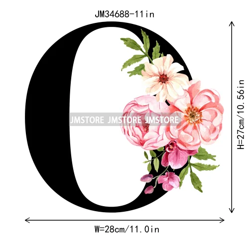 Flower Alphabet Name Monogram Floral Single Letter Illustration Sets Iron On DTF Transfers Stickers Ready To Press For Hoodies