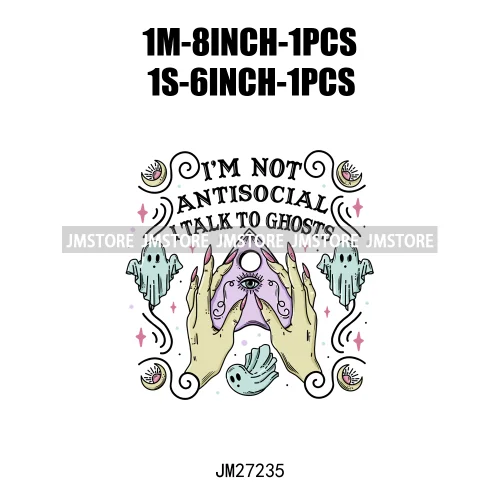 Cartoon Halloween Season Let's Go Ghouls Burn Sage Not Witches Spooky Vibes DTF Iron On Heat Press Transfer Stickers For Clothes