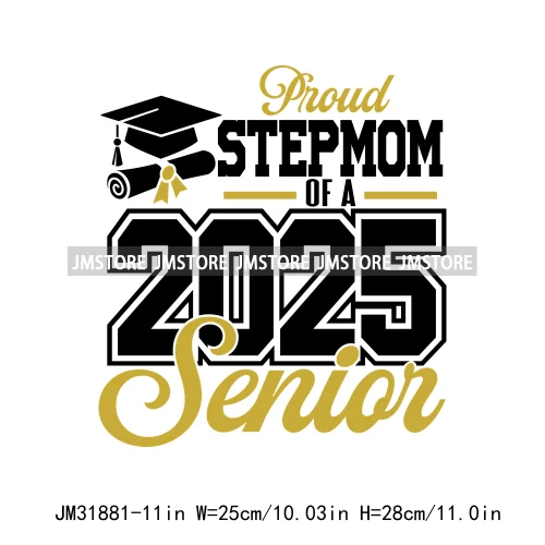 High School Graduation Proud Mom Of Senior 2025 Letters Iron On DTF Heat Transfers Stickers Ready To Press For T-shirts Bags