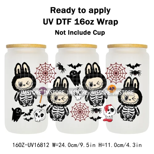 Laboo Killers Horror Halloween Monster Doll UV DTF Wraps Transfer Sticker Waterproof High Quality For 16OZ Libbey Glass Can Mugs