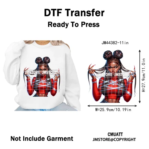 Sassy Afro Women Quirky Girls Santa Christmas Attitude Iron on Washable DTF Heat Transfers Stickers Ready to Press for Textiles