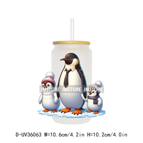 Penguin Family Coquette Bow UV DTF Transfer Stickers Decals Ready To Apply Waterproof For 16OZ Libbey Glass Can Cups Tumbler