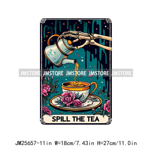 Trendy Witch Chancla Cowgirl Spill The Tea Sarcastic Adult Humor Tarot Card DTF Iron On Heat Press Transfer Stickers For T-shirt