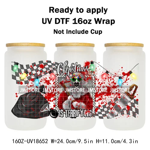 Christmas Movie Characters UV DTF Cup Wrap Ready To Apply Transfer Stickers Waterproof 16OZ Tumbler Wraps For Libbey Glass Can