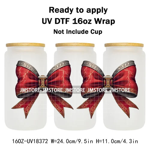 Preppy Christmas Movie Killer Cartoon Bow 16OZ UV DTF Cup Wraps Ready To Apply Waterproof Transfer Stickers For Libbey Glass Can