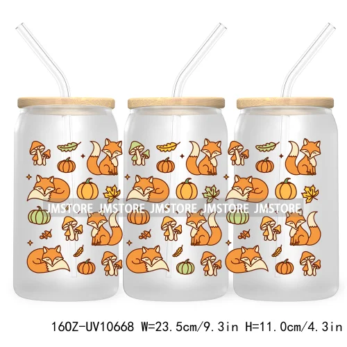 Fall Iced Coffee Cup Pumpkin Spice 16OZ UV DTF Cup Wrap Transfer Stickers Custom Labels For Libbey Glass Can Autumn Lover Gift