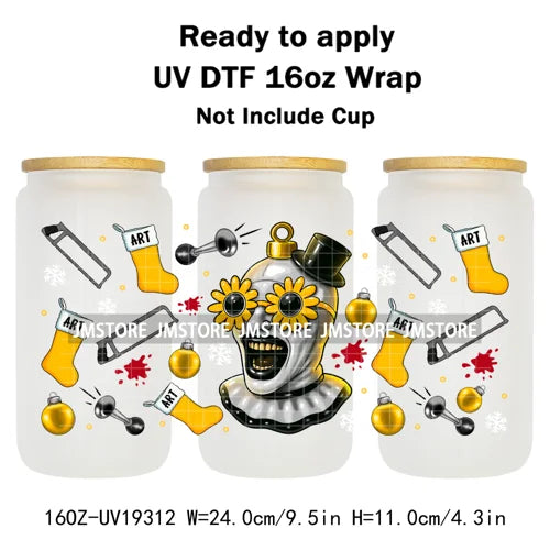 Horror Killers Christmas Ball Stocking Season UV DTF Wraps Transfer Stickers Ready To Apply Waterproof For 16OZ Libbey Glass Can