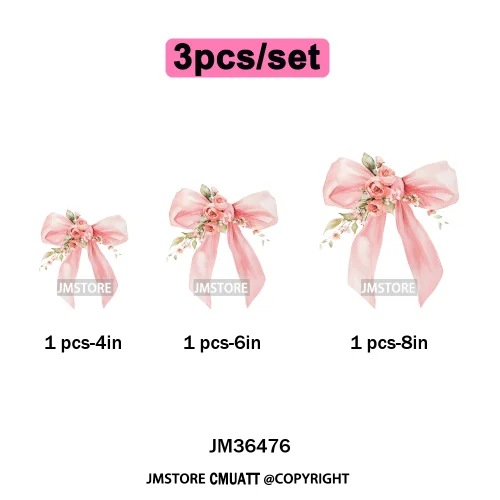 Floral Love Season Coquette Bow Wedding Party Vibes Decals Iron on DTF Washable Transfers Stickers Ready to Press for Dresses