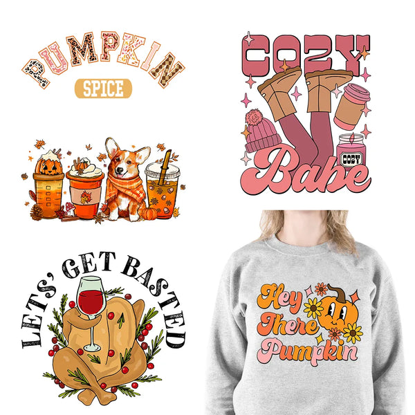 Thanksful Cozy Fall Babe Coffee Cup Animal Autumn Design DTF Felling Pumpkin Spice Transfers Stickers Ready To Press For Clothes