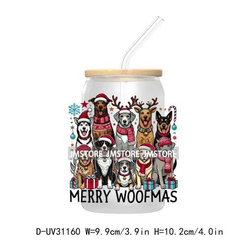 Funny Dog Cat Pets Christmas UV Sticker Decals For Libbey Cold Cups Mugs Tumbler Transfer Stickers Waterproof Logo Merry Woofmas