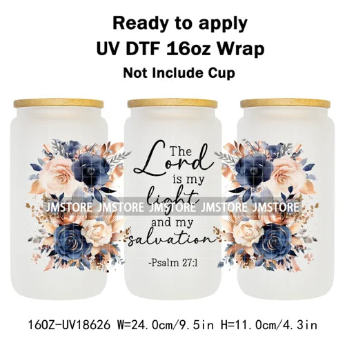 Floral Christian Jesus Bible Verse UV DTF Cup Wrap Ready To Apply Transfer Stickers Waterproof Wraps For 16OZ  Libbey Glass Can