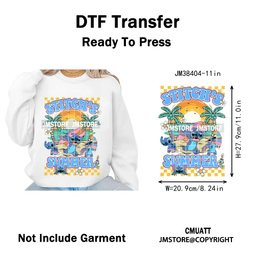 Cute Summer Holiday Life Palm Beach Vibes Cartoon Characters Coquette Iron on DTF Transfers Stickers Ready to Press for Clothing