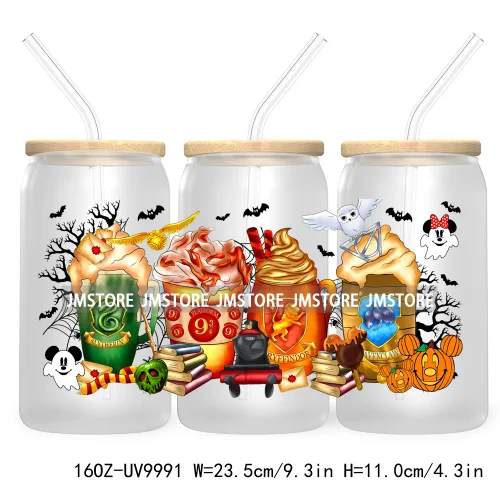 Halloween Coffee Cups UV DTF Sticker For 16OZ Libbey Glass Cup Can Cartoon Princess Wrap Transfer Stickers Custom Labels Logo