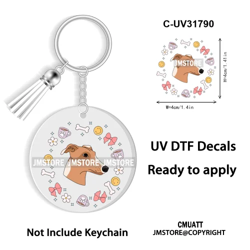 Dog Pet Mom Flower Bow Frame High Quality WaterProof Ready To Apply UV DTF Stickers For Round Circle Acrylic Keychain Keyring