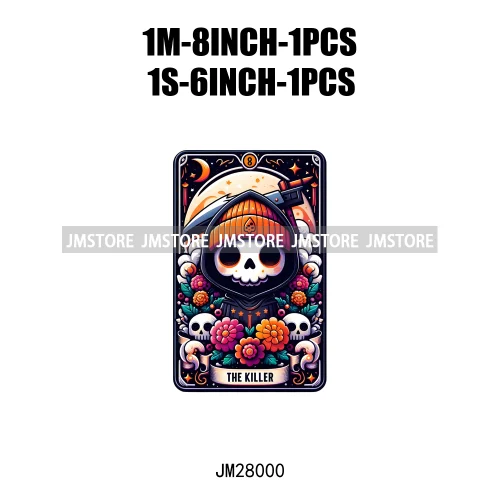 Spooky Halloween Tarot Card Pumpkin Skeleton Ghost Flower Iron On DTF Transfers Stickers Ready To Press For Sweatshirt Bags