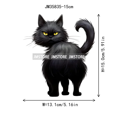 15cm 5.9in Kid Halloween Black Cat Iron On Heat Transfer Sticker For Clothes DTF Printed Vinyl Thermal Appliques Washable Decal