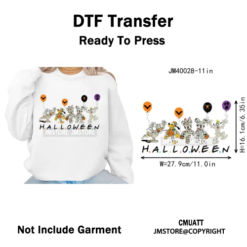 Happy Halloween Nightmare Cartoon Character Pumpkin Skeleton Iron on DTF Washable Transfers Stickers Ready to Press for T-shirts