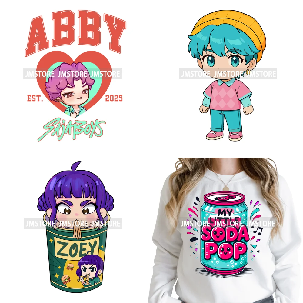 Cartoon Girl Group Boy Band Music Fans Anime Lover Soda Pop Iron on DTF Washable Transfers Stickers Ready to Press for T-shirts