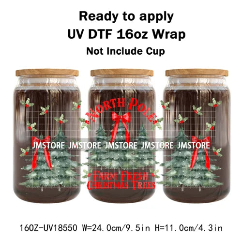 Preppy Christmas Candy Cane Xmas Tree UV DTF Cup Wrap Ready To Apply Transfer Stickers 16OZ Tumbler Wraps For Libbey Glass Can
