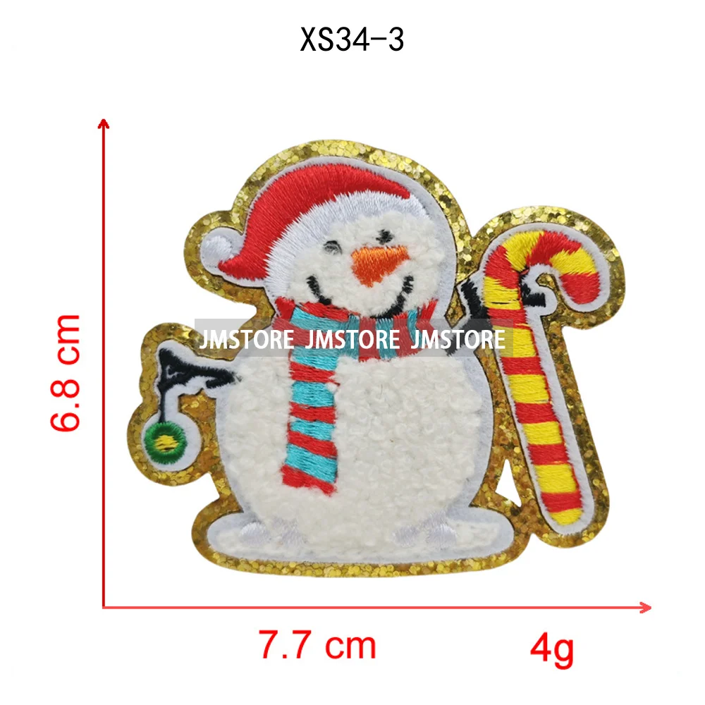 Cute Santa Claus Socks Snowman Merry Christmas Winter Vibes Glitter Sequin Iron on Embroidered Chenille Patches for Hoodies