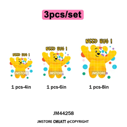 Cute Cartoon Bear Children in Need Charity Raising Kids Iron on Washable DTF Heat Transfers Stickers Ready to Press for Textiles