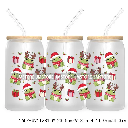 Happy New Year Christmas Tree Gingerbread 16OZ UV Cup Wrap DTF Transfer Stickers For Libbey Glass Can Cups Tumbler Waterproof