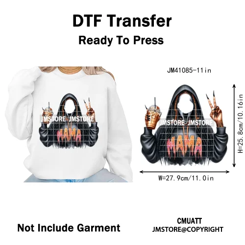 Horror Afro Mama Coffee Lover Scary Girly Killer Halloween Movie Iron on DTF Transfers Stickers Ready to Press for Textile Bags
