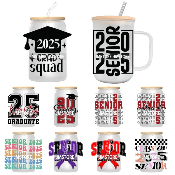 Coquette Bow Senior 2025 Western Grad Squad UV DTF Transfer Stickers Decals For Libbey Cold Cups Mugs Tumbler Waterproof Logo