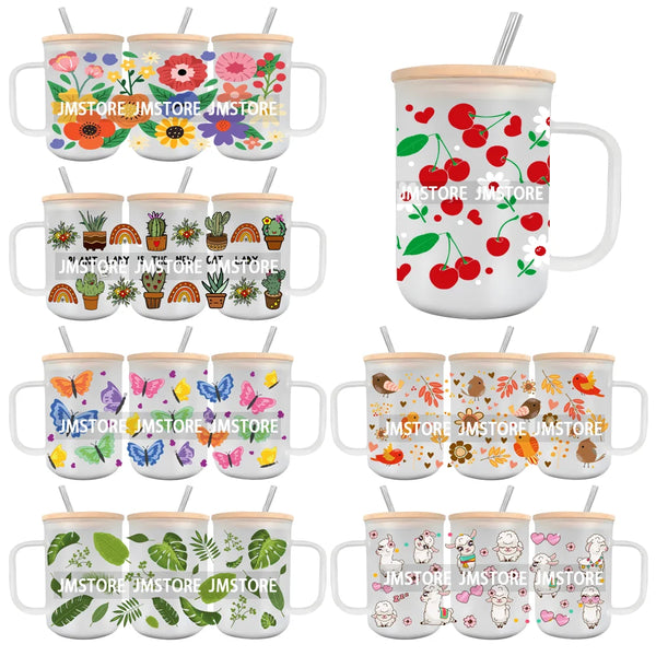 Floral Wildflowers Plants Butterfly UV DTF Glass Can Wrap For 15OZ Mug Coffee Cup Transfer Stickers DIY Custom Logo Labels