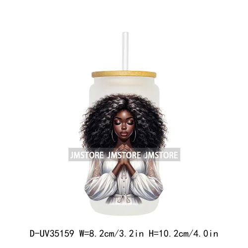 Black Girl Praying Faith Religious Woman UV Sticker Decals For Libbey Cold Cups Mugs Tumbler Transfer Stickers Waterproof Prints