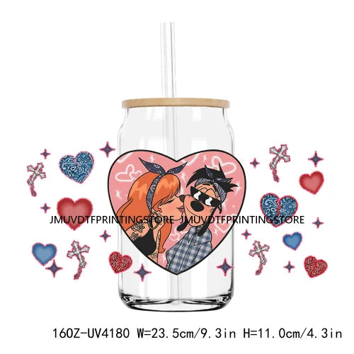 Chicano Cartoon Mouses Couple Valentine 16OZ UV DTF Cup Wrap Transfers Stickers Custom DIY Waterproof Logo For Libbey Glass Can