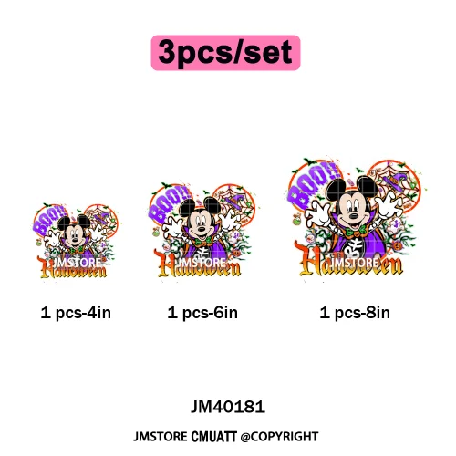 Cartoon Witches Princess Skull Animal Kids Love Characters Halloween Iron on DTF Transfers Stickers Ready to Press for T-shirts