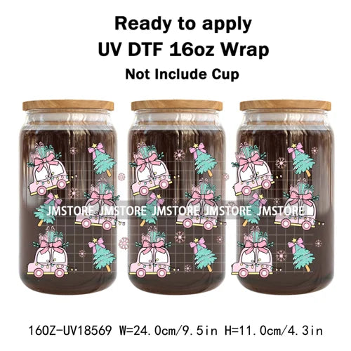 Preppy Christmas Candy Cane Xmas Tree UV DTF Cup Wrap Ready To Apply Transfer Stickers 16OZ Tumbler Wraps For Libbey Glass Can