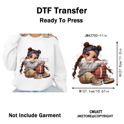 Cute Sporty Fans Chicana Mexican Girls Kids Football Season Iron on Washable DTF Transfers Stickers Ready to Press for Clothing