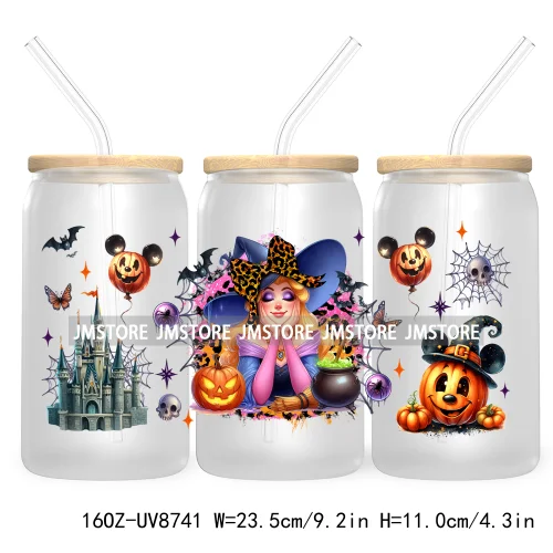 Halloween Leopard Cartoon Princess 16OZ UV DTF Cup Wrap Transfer Sticker Custom Labels Waterproof Logo For Libbey Glass Can Fall