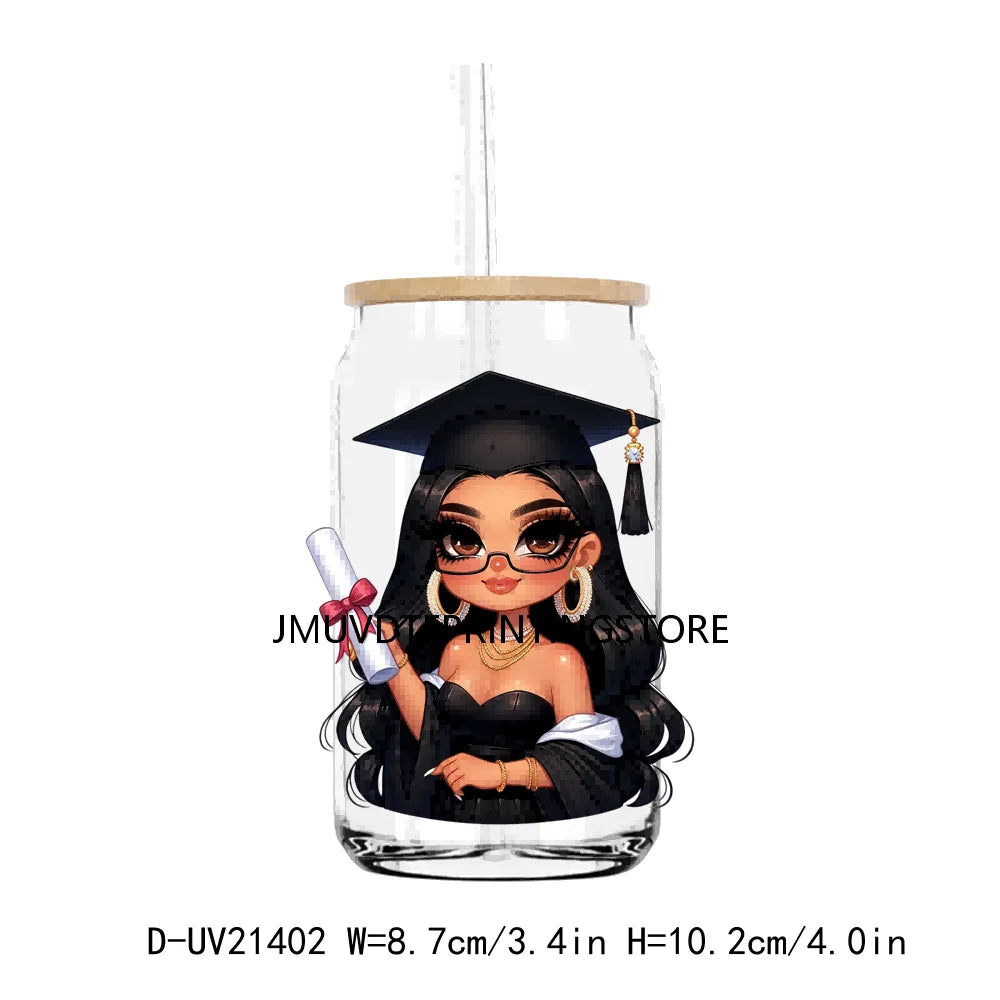 Chibi Latina Graduation Diploma UV DTF Transfer Stickers Decals For Libbey Cold Cups Mug Tumbler Waterproof DIY Logo Senior 2024