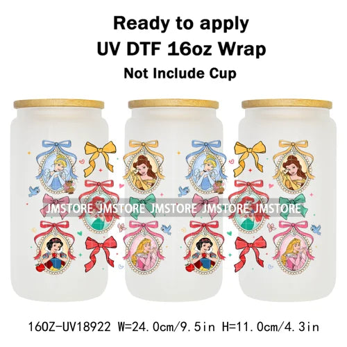Bundle Princess Magical Mirror Bow UV DTF Stickers Ready To Apply Cup Wrap Durable Custom Prints DIY Craft For Libbey Can Glass