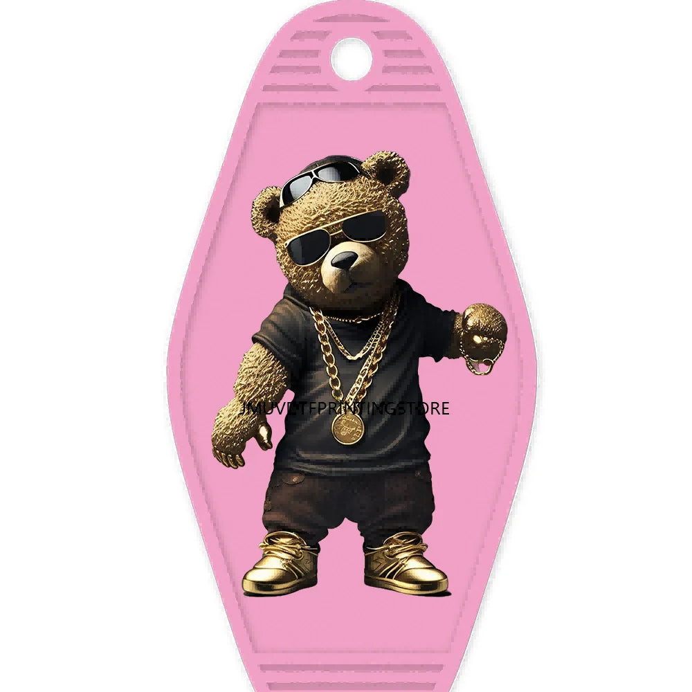 Cool Hustle Dog With Money High Quality WaterProof UV DTF Sticker For Motel Hotel Keychain Urban Street Teddy Bear