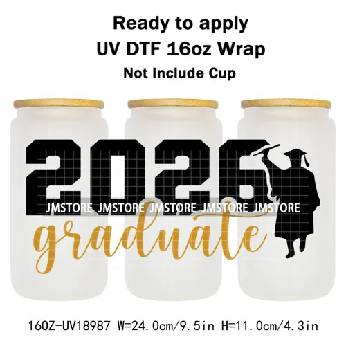 High School Senior Coquette Bow 16OZ UV DTF Cup Wraps Ready To Apply Waterproof Transfer Stickers For Libbey Glass Can Tumbler