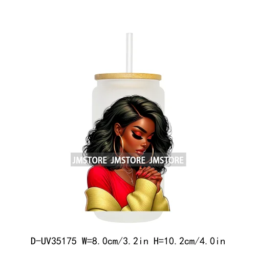 Black Girl Praying Faith Religious Woman UV Sticker Decals For Libbey Cold Cups Mugs Tumbler Transfer Stickers Waterproof Prints