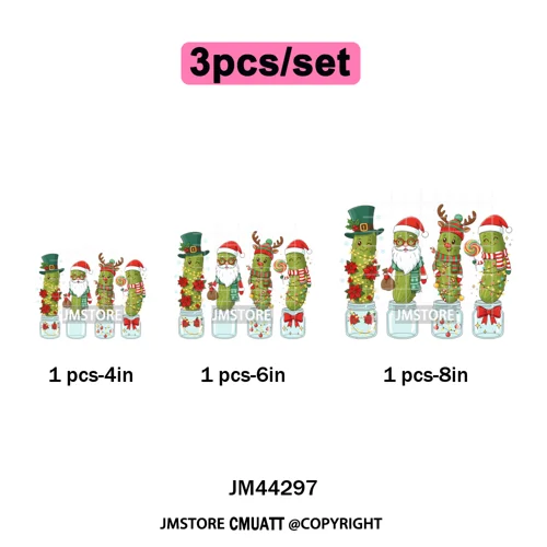 Merry Pickles Christmas Xmas Cucumber Holiday Santa Iron on Washable DTF Heat Transfer Stickers Ready to Press for T-shirts Bags
