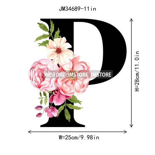 Flower Alphabet Name Monogram Floral Single Letter Illustration Sets Iron On DTF Transfers Stickers Ready To Press For Hoodies