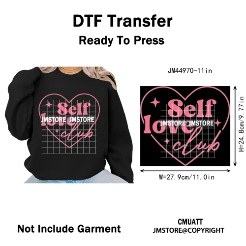 Self Love Club Mental Health Quotes Positive Inspirational Iron on Washable DTF Transfers Stickers Ready to Press for Clothing