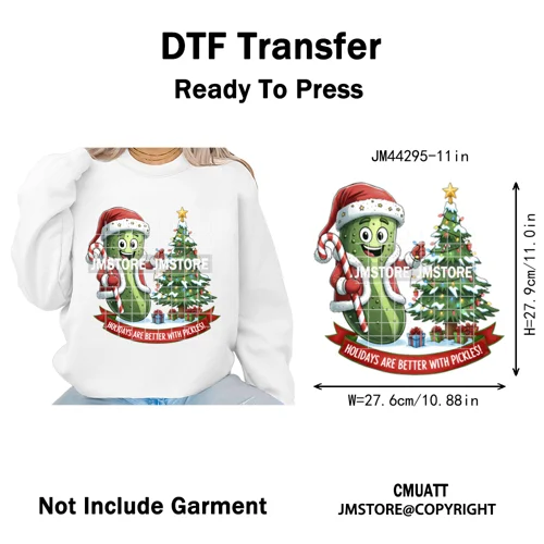 Merry Pickles Christmas Xmas Cucumber Holiday Santa Iron on Washable DTF Heat Transfer Stickers Ready to Press for T-shirts Bags