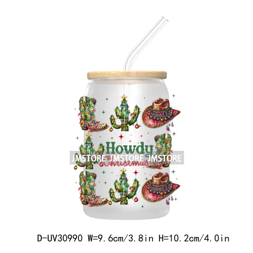 Howdy Christmas Boots Cowboy Cowgirl Western Country Xmas UV DTF Transfer Stickers Decals For Libbey Cold Cups Mugs Tumbler Bow