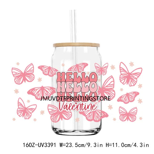 XOXO Valentines Coffee Cup 16OZ UV DTF Cup Wrap Transfers Stickers Custom Label DIY Waterproof Logo For Libbey Glass Can Hearts