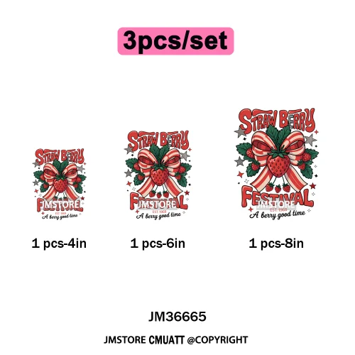Boho Coquette Floral Strawberry Festival Vibes Summer Fruit Iron on DTF Thermal Transfer Sticker Ready to Press for Clothes Bags