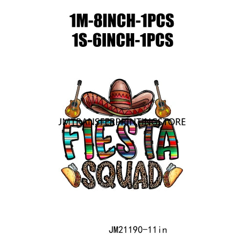 New Let's Fiesta Mexican Happy Cinco De Mayo Iron On DTF Stickers Sombrero Hat Cactus Fiesta Squad Transfer Printing For Hoodies