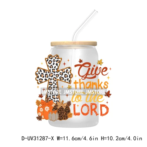 Thanksgiving Pumpkin Fall Bible Verse UV Sticker Decal For Libbey Cold Cup Mug Tumbler Transfer Sticker Coquette Bow Jesus Cross