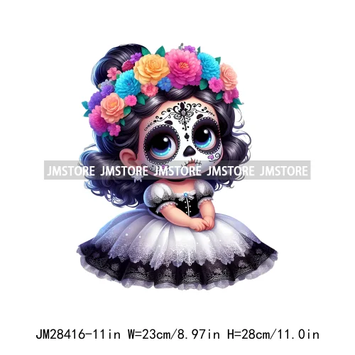 Colorful Day Of The Dead Catrina Princess Baby Girl Sombrero Hat Mexico Conchas Iron On DTF Heat Transfers Stickers For Clothing